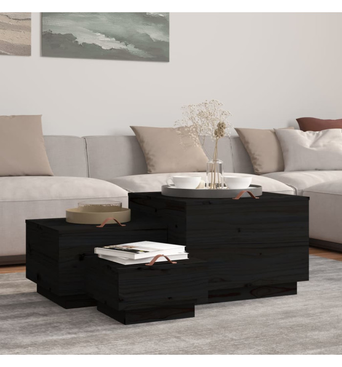 Boîtes de rangement et couvercles 3 pcs Noir Bois massif de pin | Mobilier & Déco
