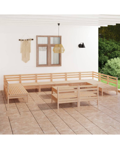 Salon de jardin 13 pcs Bois de pin massif | Mobilier & Déco