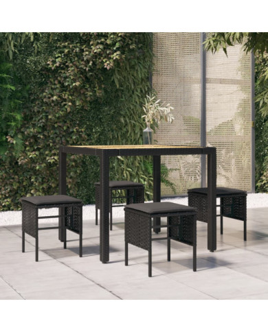 Repose-pieds de jardin et coussins lot de 4 Noir Résine tressée | Mobilier & Déco
