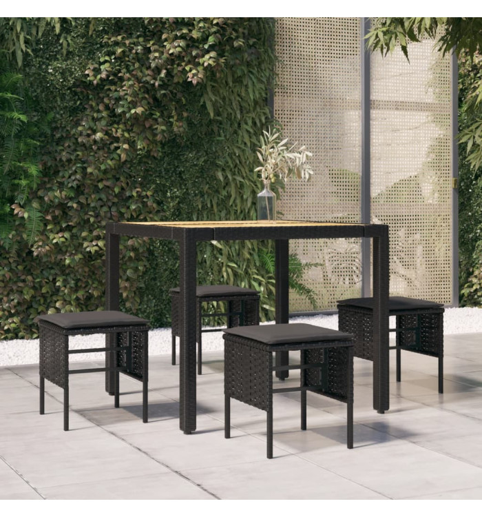 Repose-pieds de jardin et coussins lot de 4 Noir Résine tressée | Mobilier & Déco
