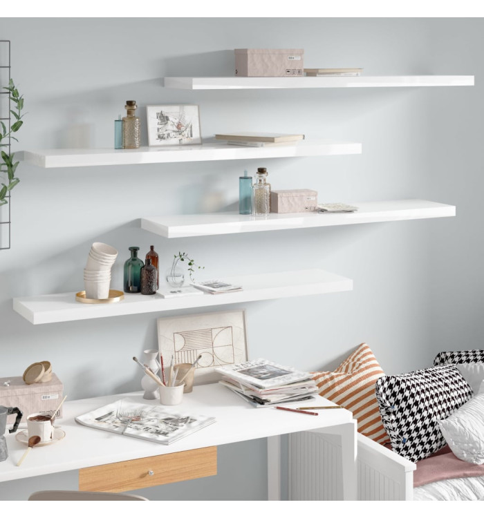 Étagère murale flottante 4pcs Blanc brillant 120x23,5x3,8cm MDF | Mobilier & Déco