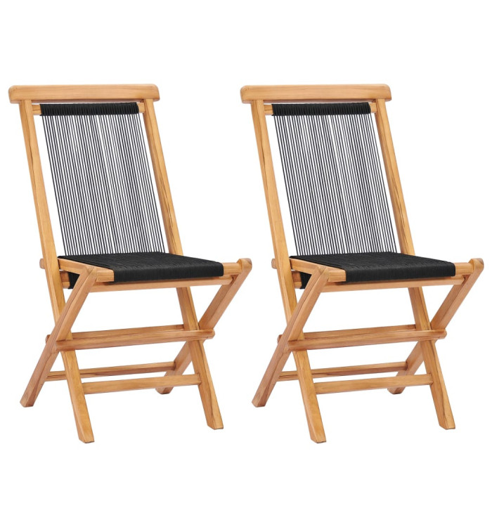 Chaises pliables de jardin lot de 2 Bois teck solide et corde | Mobilier & Déco