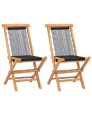 Chaises pliables de jardin lot de 2 Bois teck solide et corde | Mobilier & Déco