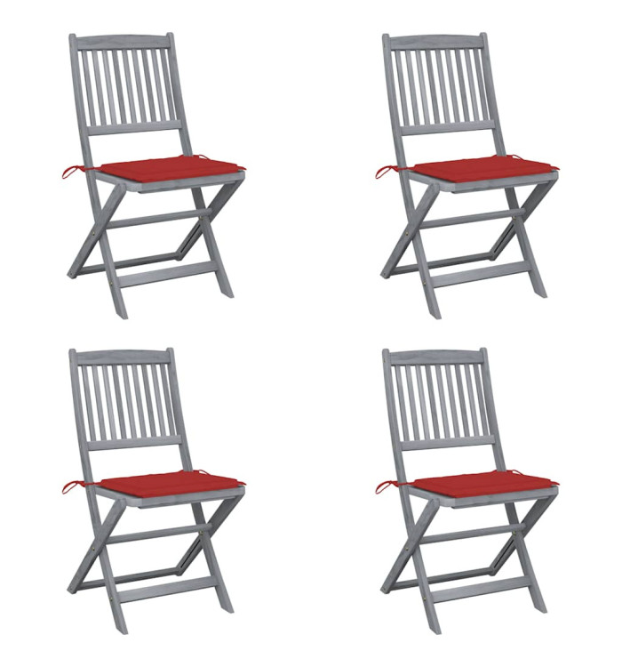 Chaises pliables d'extérieur lot de 4 et coussins Bois d'acacia | Mobilier & Déco