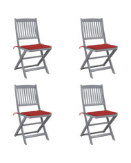 Chaises pliables d'extérieur lot de 4 et coussins Bois d'acacia | Mobilier & Déco