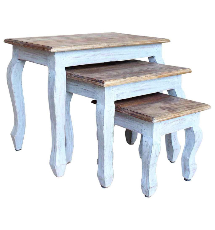 Ensemble de tables gigognes 3 pcs bois d'acajou massif | Mobilier & Déco