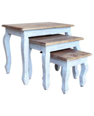 Ensemble de tables gigognes 3 pcs bois d'acajou massif | Mobilier & Déco