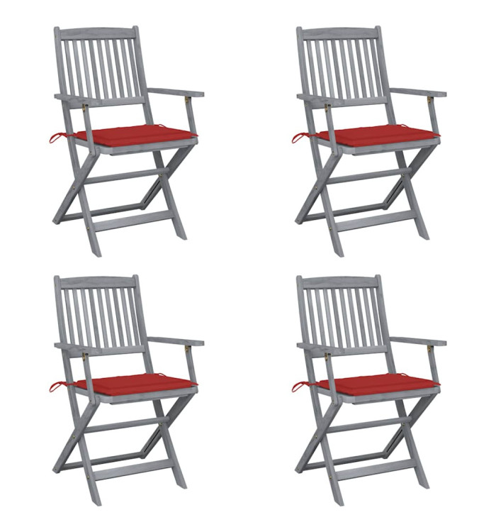 Chaises pliables d'extérieur lot de 4 et coussins Bois d'acacia | Mobilier & Déco