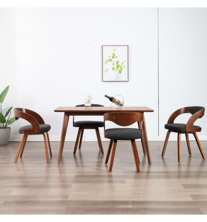 Chaises à manger lot de 4 gris foncé bois courbé et tissu | Mobilier & Déco
