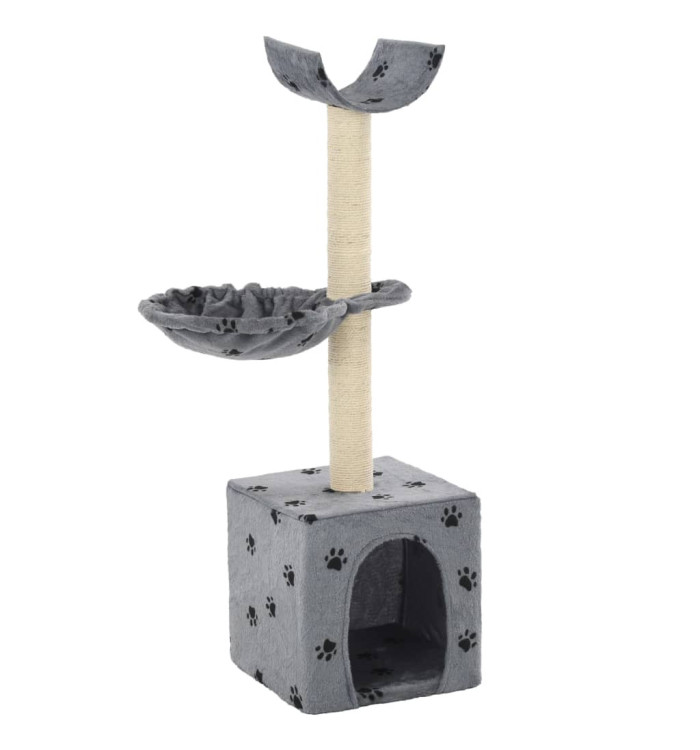 Arbre à chat et griffoir Sisal 105 cm Empreintes de pattes Gris | Mobilier & Déco