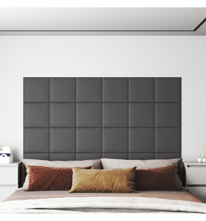 Panneaux muraux 12 pcs Gris 30x30 cm Similicuir 1,08 m² | Mobilier & Déco