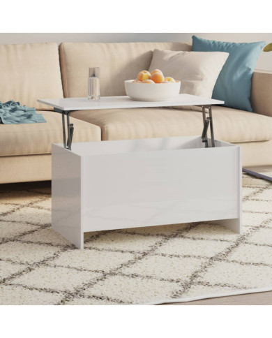 Table basse blanc brillant 102x55,5x52,5 cm bois d'ingénierie | Mobilier & Déco