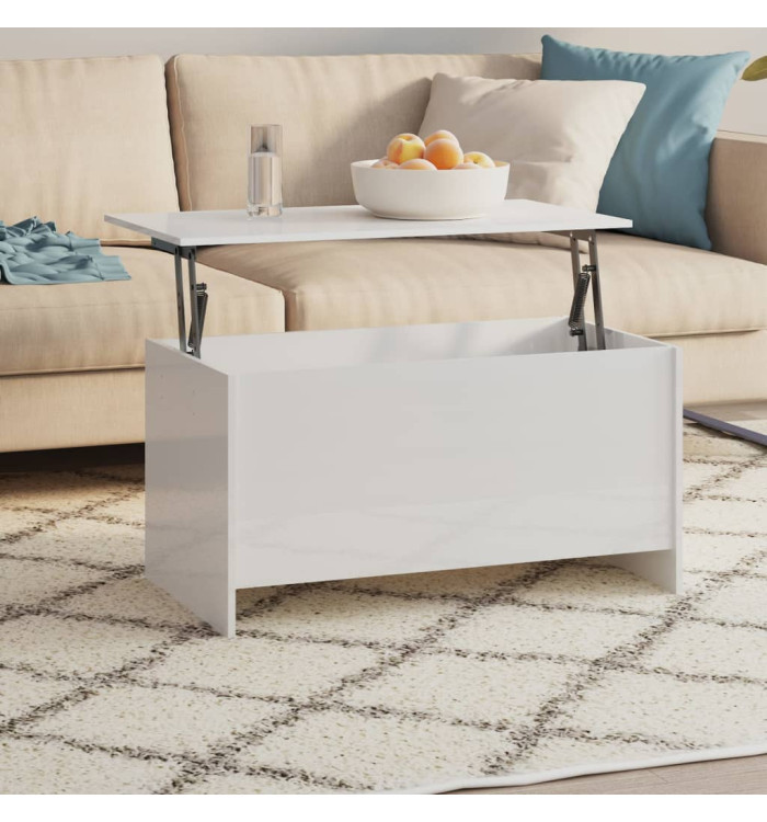 Table basse blanc brillant 102x55,5x52,5 cm bois d'ingénierie | Mobilier & Déco