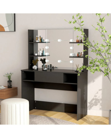 Table de maquillage avec éclairage LED 100x40x135 cm MDF Noir | Mobilier & Déco