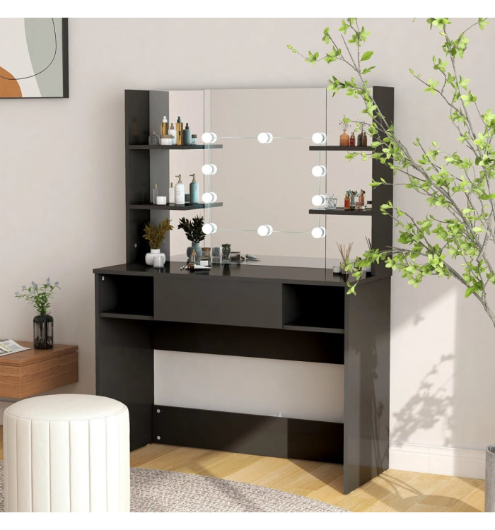 Table de maquillage avec éclairage LED 100x40x135 cm MDF Noir | Mobilier & Déco