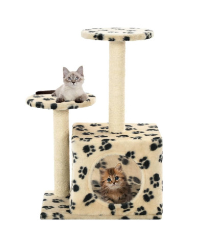 Arbre à chat avec griffoir en sisal 60 cm Beige Motif de pattes | Mobilier & Déco