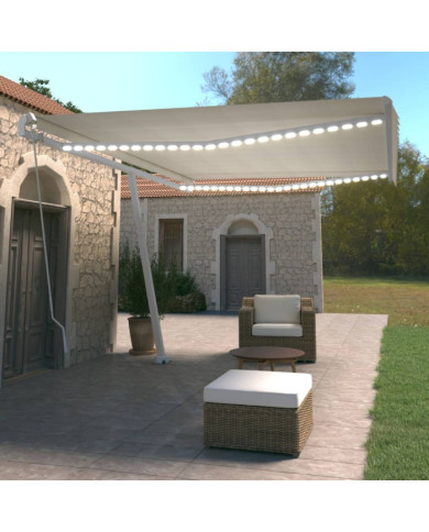Auvent manuel rétractable avec LED 500x350 cm Crème | Mobilier & Déco