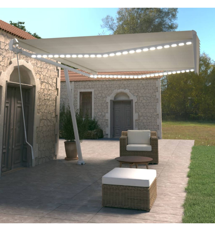 Auvent manuel rétractable avec LED 500x350 cm Crème | Mobilier & Déco