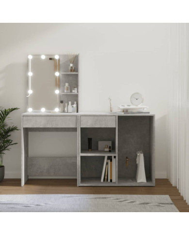 Coiffeuse à LED avec armoire Gris béton Bois d'ingénierie | Mobilier & Déco