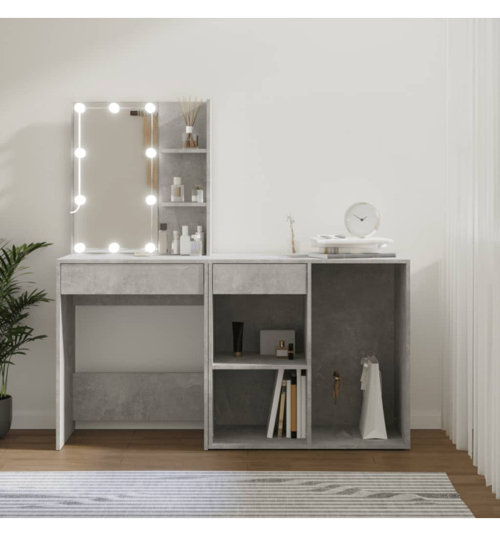 Coiffeuse à LED avec armoire Gris béton Bois d'ingénierie | Mobilier & Déco