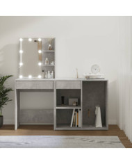 Coiffeuse à LED avec armoire Gris béton Bois d'ingénierie | Mobilier & Déco