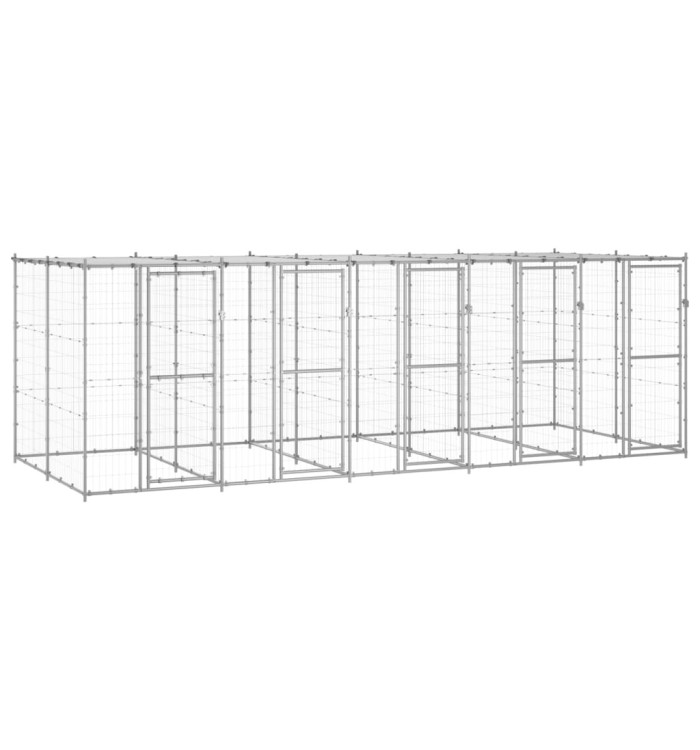 Chenil extérieur Acier galvanisé avec toit 12,1 m² | Mobilier & Déco