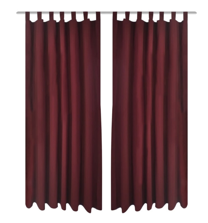2 pcs Rideau à Passant Micro Satin Bordeaux 140 x 225 cm | Mobilier & Déco