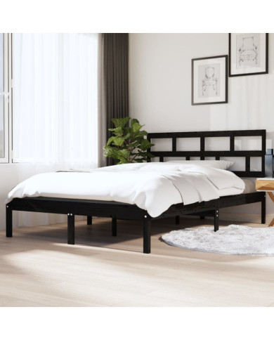 Cadre de lit sans matelas noir bois massif 140x190 cm | Mobilier & Déco