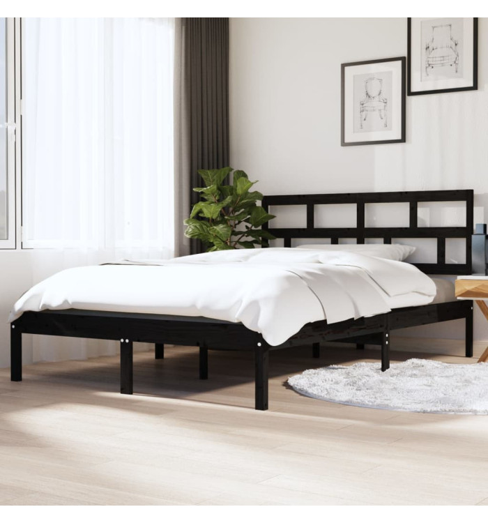 Cadre de lit sans matelas noir bois massif 140x190 cm | Mobilier & Déco