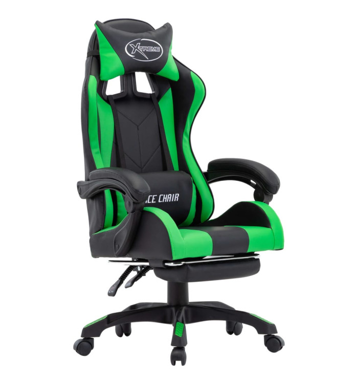 Fauteuil de jeux vidéo avec repose-pied Vert et noir Similicuir | Mobilier & Déco