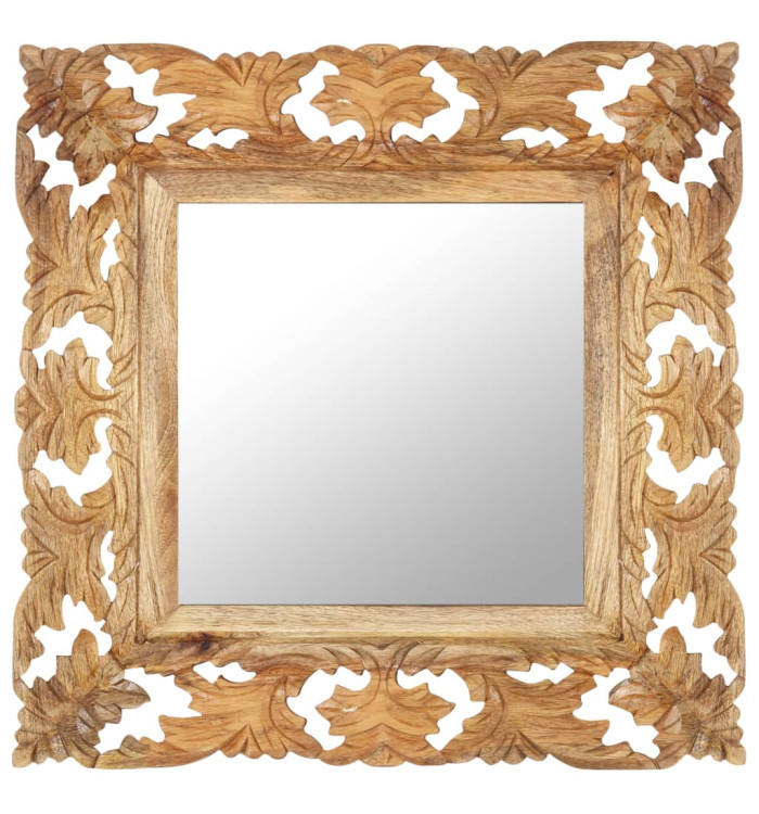 Miroir sculpté à la main Marron 50x50cm Bois de manguier massif | Mobilier & Déco