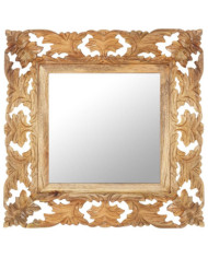 Miroir sculpté à la main Marron 50x50cm Bois de manguier massif | Mobilier & Déco