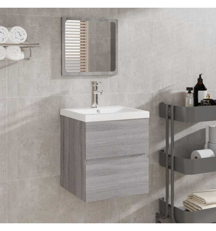 Armoire de bain et miroir Sonoma gris Bois d'ingénierie | Mobilier & Déco