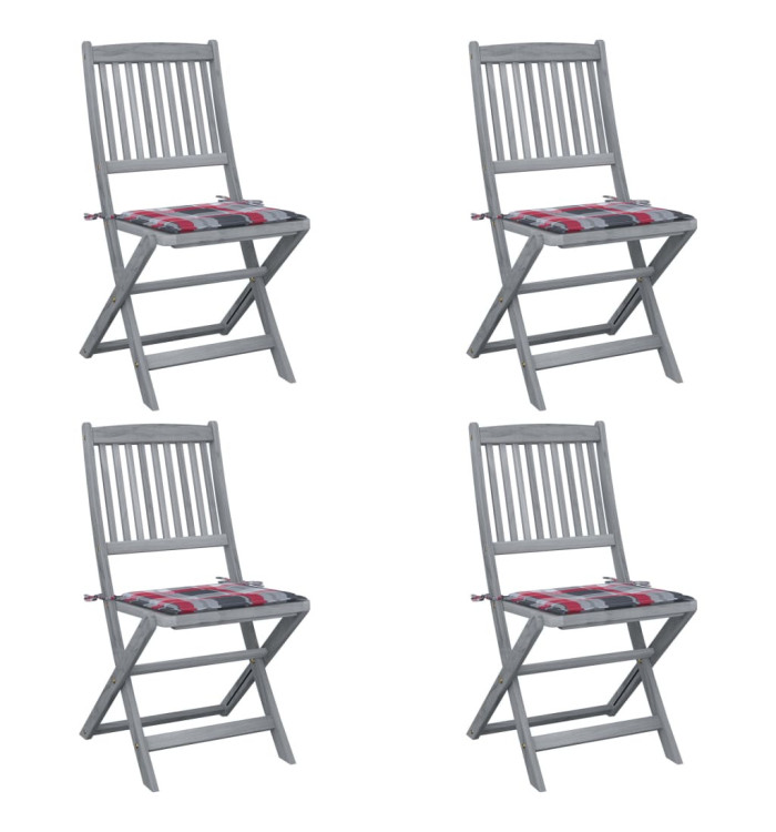 Chaises pliables d'extérieur lot de 4 et coussins Bois d'acacia | Mobilier & Déco