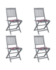 Chaises pliables d'extérieur lot de 4 et coussins Bois d'acacia | Mobilier & Déco