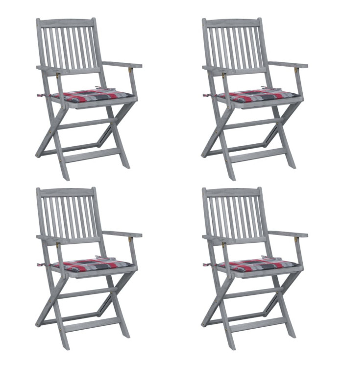 Chaises pliables d'extérieur lot de 4 et coussins Bois d'acacia | Mobilier & Déco
