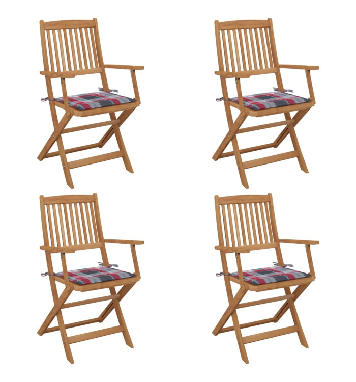 Chaises pliables de jardin lot de 4 avec coussins Bois d'acacia | Mobilier & Déco