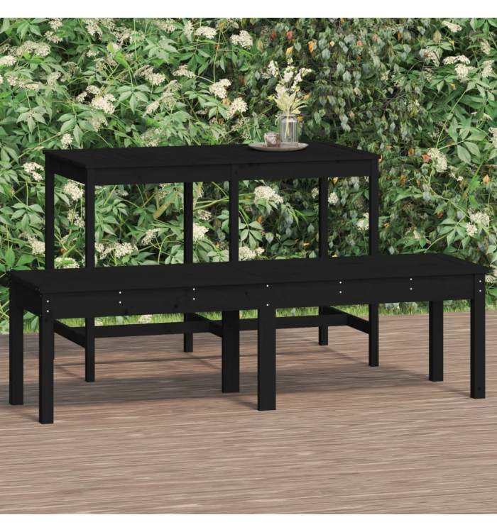Banc de jardin à 2 places noir 159,5x44x45cm bois massif de pin | Mobilier & Déco