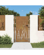 Portail de jardin 105x205 cm acier corten conception d'herbe | Mobilier & Déco