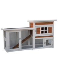 @Pet Clapier Villa Blanc et marron 147x50x80 cm | Mobilier & Déco