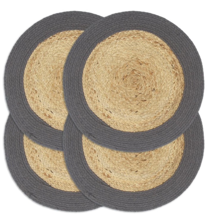 Napperons 4 pcs Naturel et anthracite 38 cm Jute et coton | Mobilier & Déco