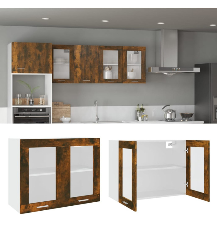 Armoire en verre suspendue "Lyon" Chêne fumé Bois d'ingénierie | Mobilier & Déco