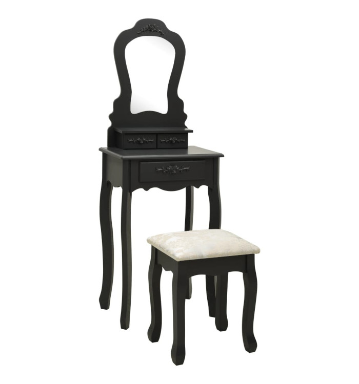 Ensemble de coiffeuse avec tabouret Noir 50x59x136 cm Paulownia | Mobilier & Déco