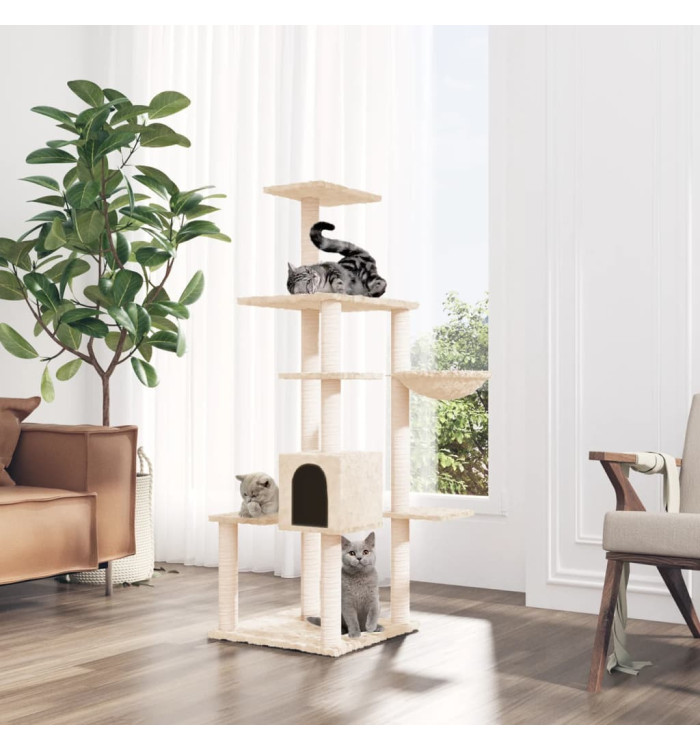 Arbre à chat avec griffoirs en sisal Crème 142 cm | Mobilier & Déco