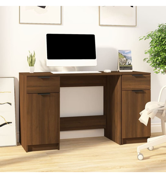 Bureau avec armoire latérale Chêne marron Bois d'ingénierie | Mobilier & Déco
