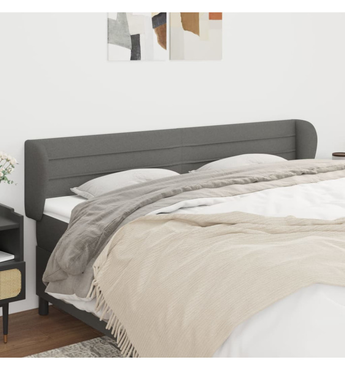 Tête de lit avec oreilles Gris foncé 203x23x78/88 cm Tissu | Mobilier & Déco