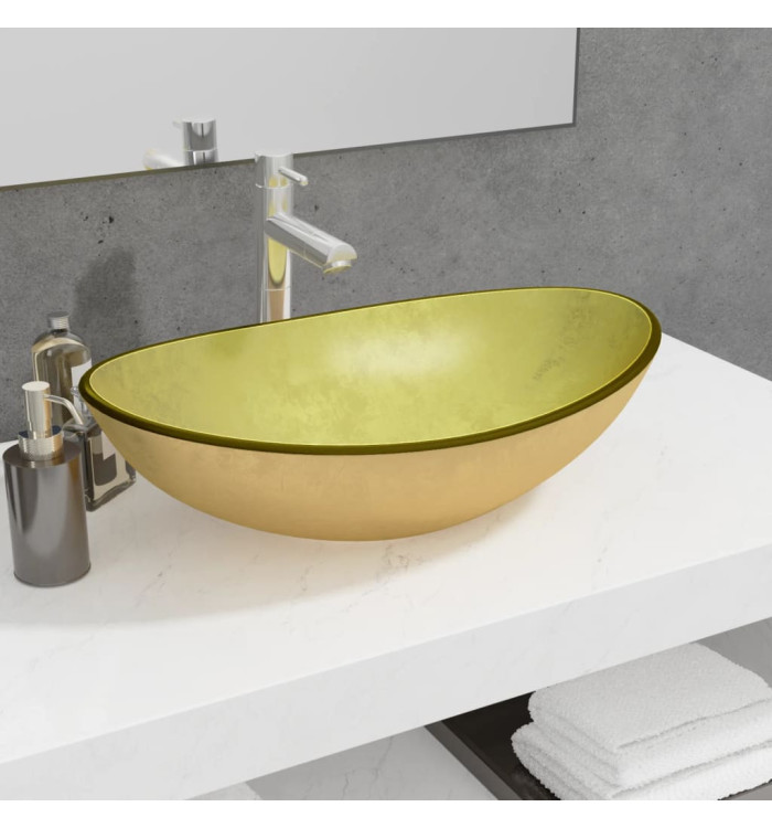 Lavabo Verre trempé 54,5x35x15,5 cm Doré | Mobilier & Déco