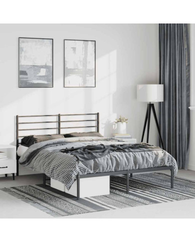 Cadre de lit métal sans matelas avec tête de lit noir 150x200cm | Mobilier & Déco