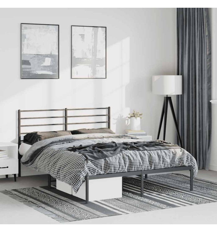 Cadre de lit métal sans matelas avec tête de lit noir 150x200cm | Mobilier & Déco