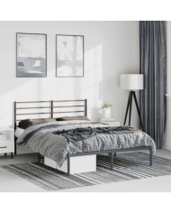 Cadre de lit métal sans matelas avec tête de lit noir 150x200cm | Mobilier & Déco